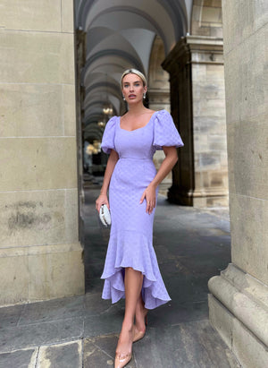 LUCIA PUFF SLEEVE FISHTAIL MIDI - LILAC