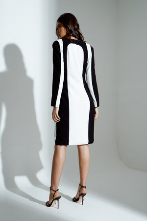 AVA MONOCHROME PANELLED DRAPE MIDI DRESS