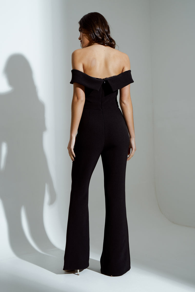 CHELSEA BARDOT FLARE JUMPSUIT - BLACK