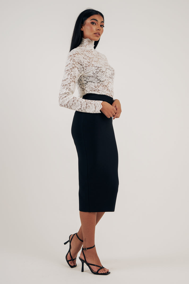 IRIS LACE HIGH NECK TOP - IVORY