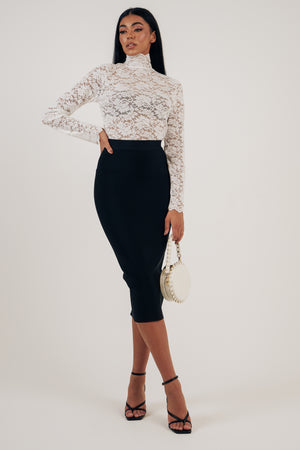 IRIS LACE HIGH NECK TOP - IVORY