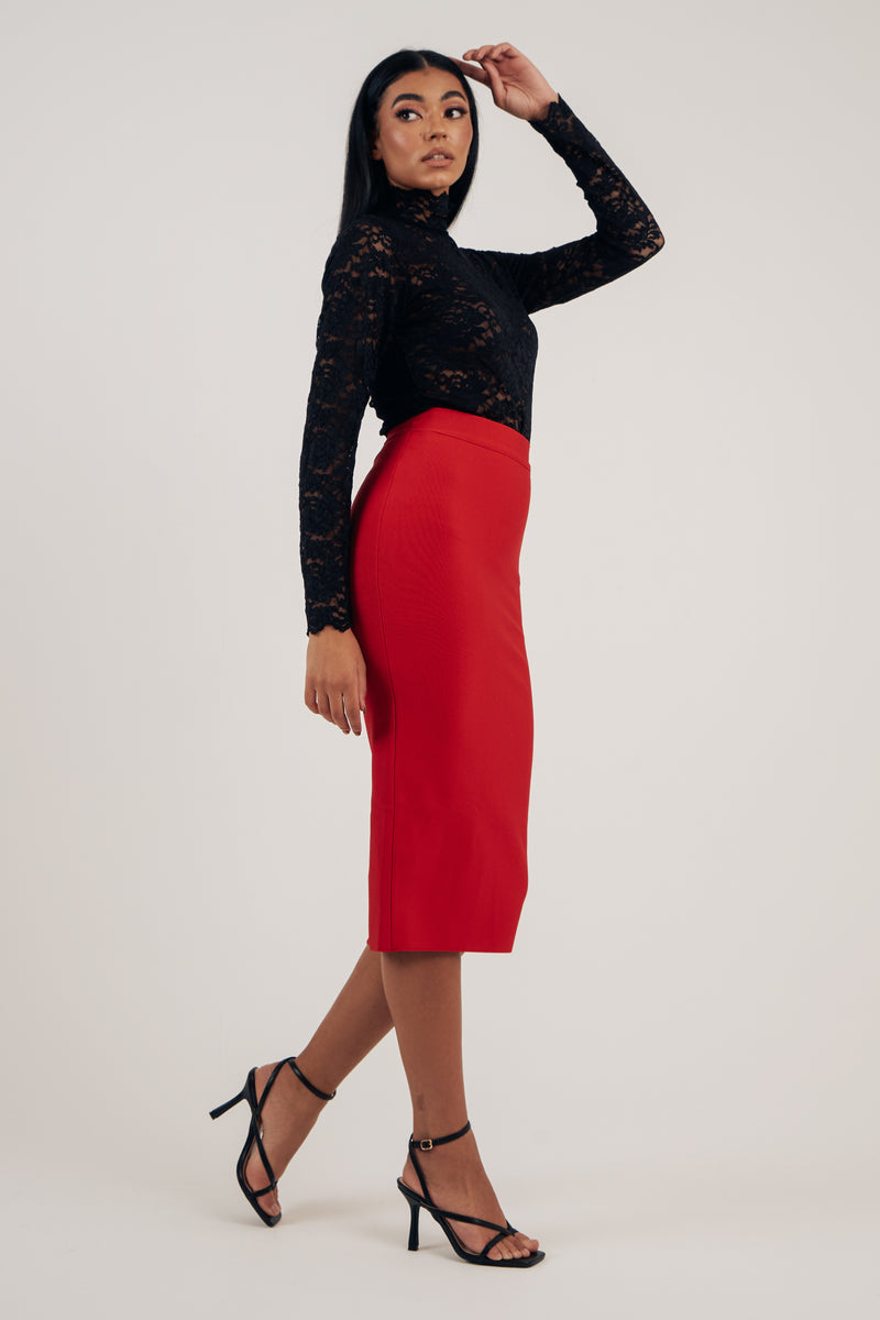 VERITY BANDAGE PENCIL SKIRT - RED