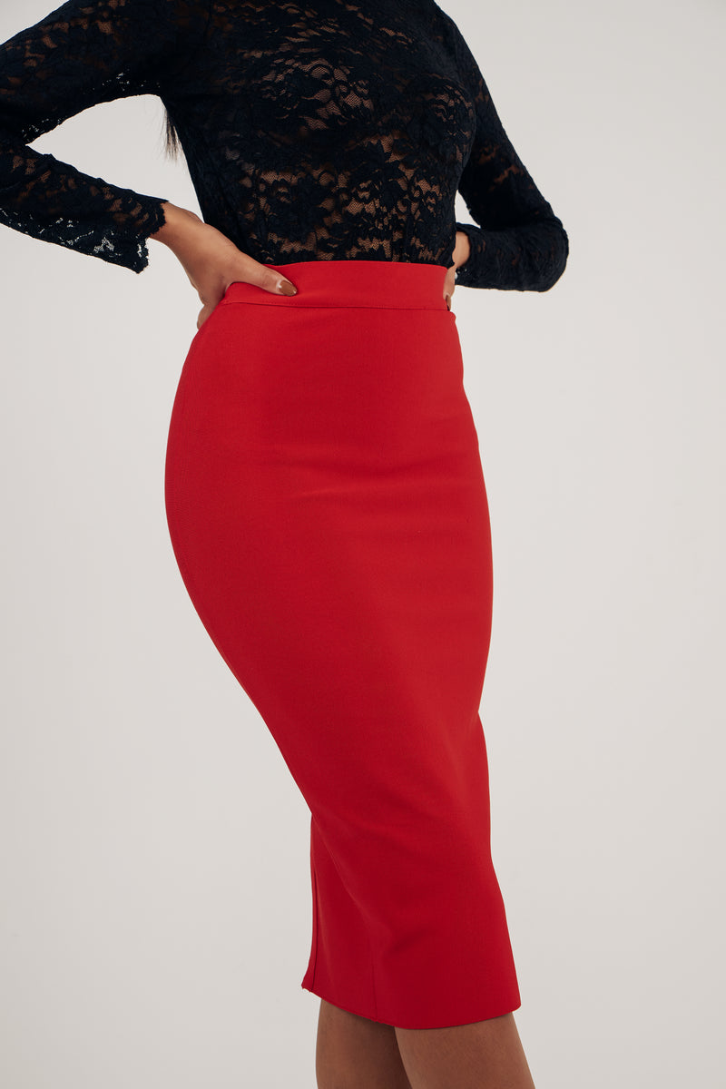 VERITY BANDAGE PENCIL SKIRT - RED