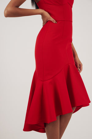 BROADWAY FISHTAIL MIDI DRESS - RED
