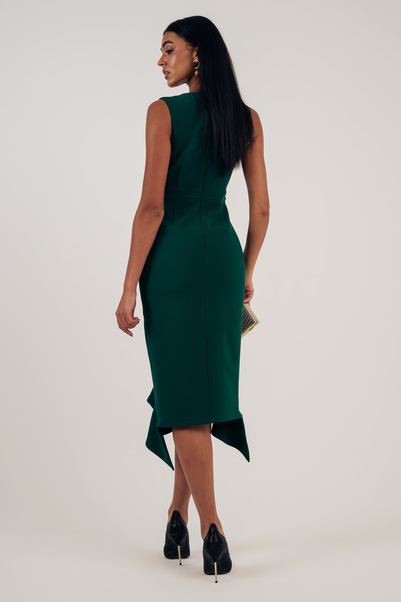 TOPAZ FRILL HEM DRESS - FOREST GREEN