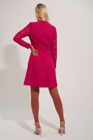 ROCOCO PEARL TRIM LACE SKATER DRESS - RASPBERRY PINK