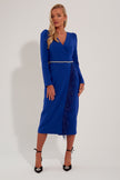 VIVIENNE FEATHER TRIM PUFF SHOULDER MIDI DRESS - ROYAL BLUE