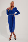 VIVIENNE FEATHER TRIM PUFF SHOULDER MIDI DRESS - ROYAL BLUE