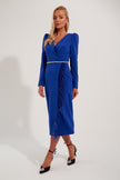 VIVIENNE FEATHER TRIM PUFF SHOULDER MIDI DRESS - ROYAL BLUE