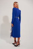 VIVIENNE FEATHER TRIM PUFF SHOULDER MIDI DRESS - ROYAL BLUE