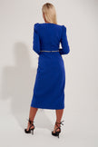 VIVIENNE FEATHER TRIM PUFF SHOULDER MIDI DRESS - ROYAL BLUE