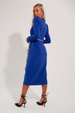VIVIENNE FEATHER TRIM PUFF SHOULDER MIDI DRESS - ROYAL BLUE