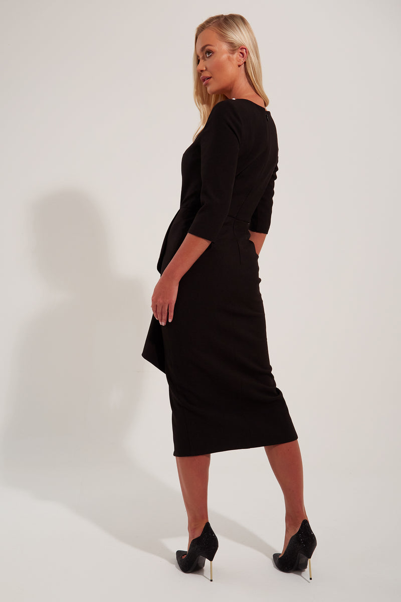 FLORENCE PEARL FRILL FRONT MIDI - BLACK