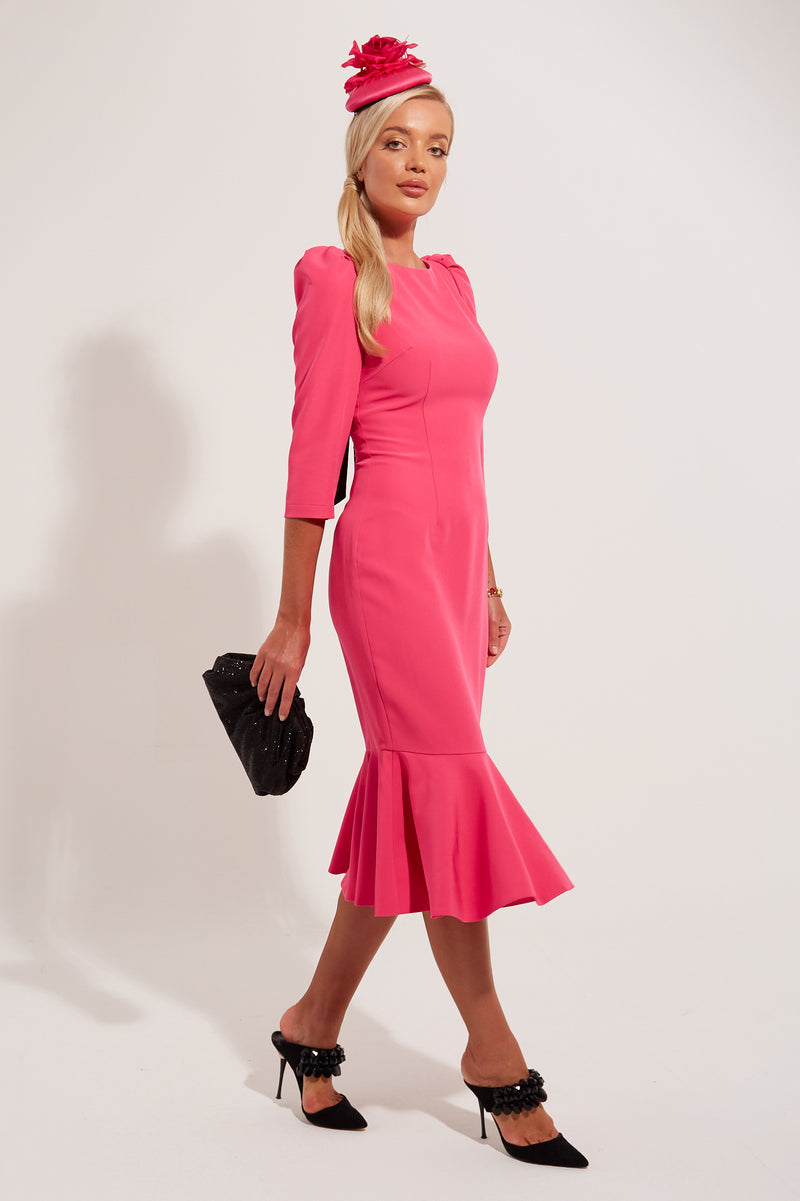 LAILA BOW BACK FISHTAIL MIDI - FUSCIA PINK