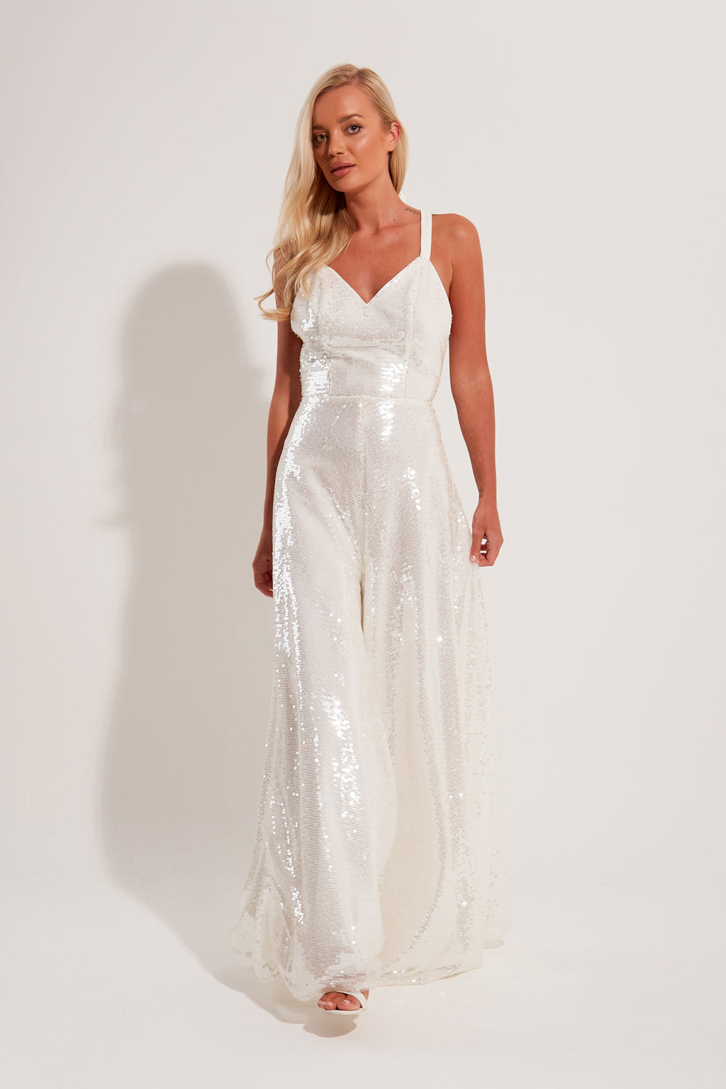 QUARTZ SHEER SEQUIN JUMPSUIT - IVORY