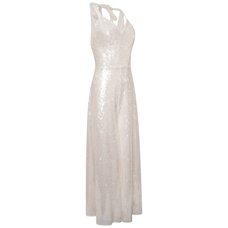 QUARTZ SHEER SEQUIN JUMPSUIT - IVORY