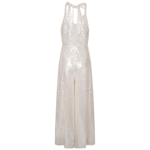 QUARTZ SHEER SEQUIN JUMPSUIT - IVORY