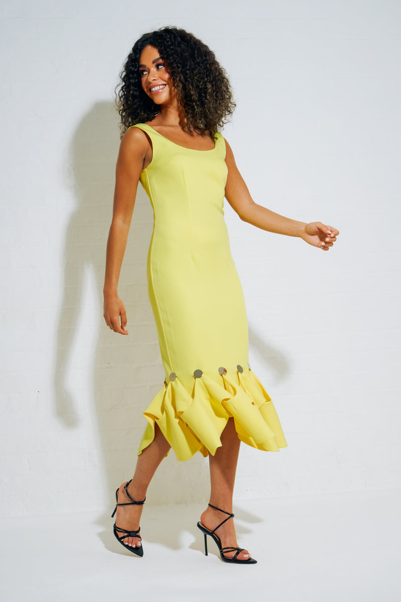 GINA DISC HEM MIDI DRESS - YELLOW