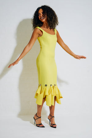 GINA DISC HEM MIDI DRESS - YELLOW