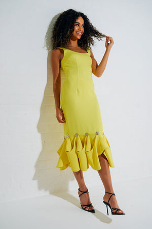 GINA DISC HEM MIDI DRESS - YELLOW
