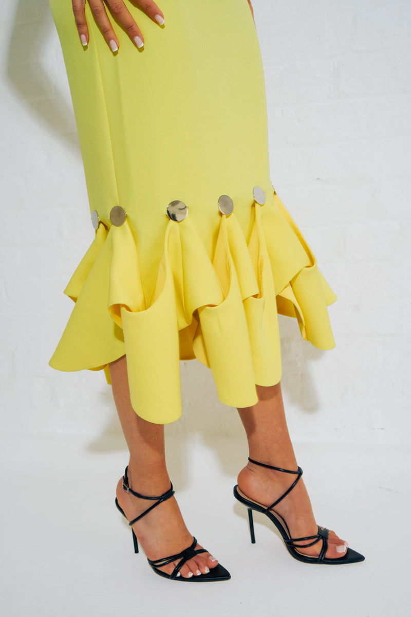 GINA DISC HEM MIDI DRESS - YELLOW