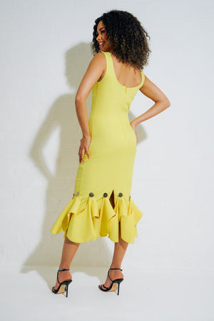 GINA DISC HEM MIDI DRESS - YELLOW