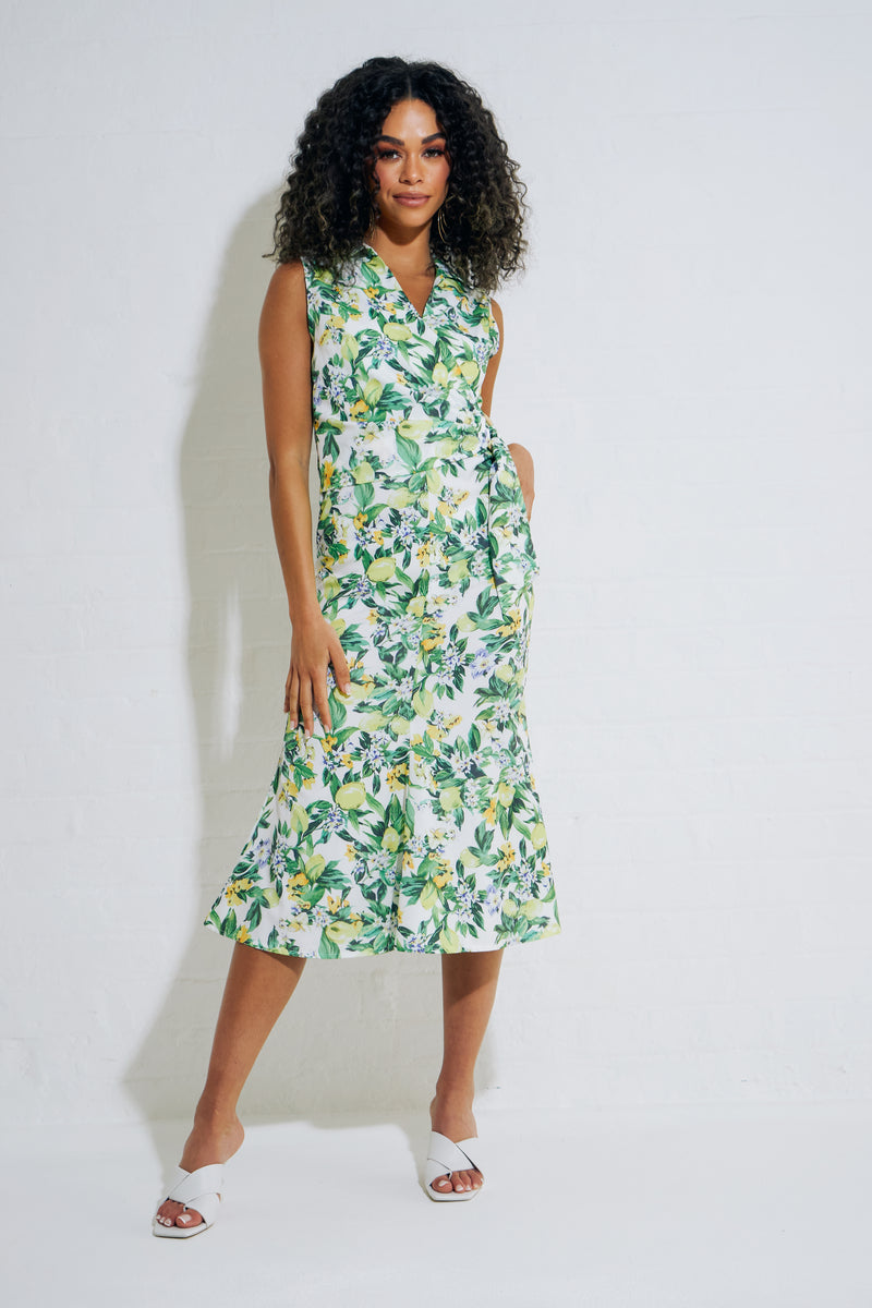 RAVELLO LEMON PRINT MIDI DRESS