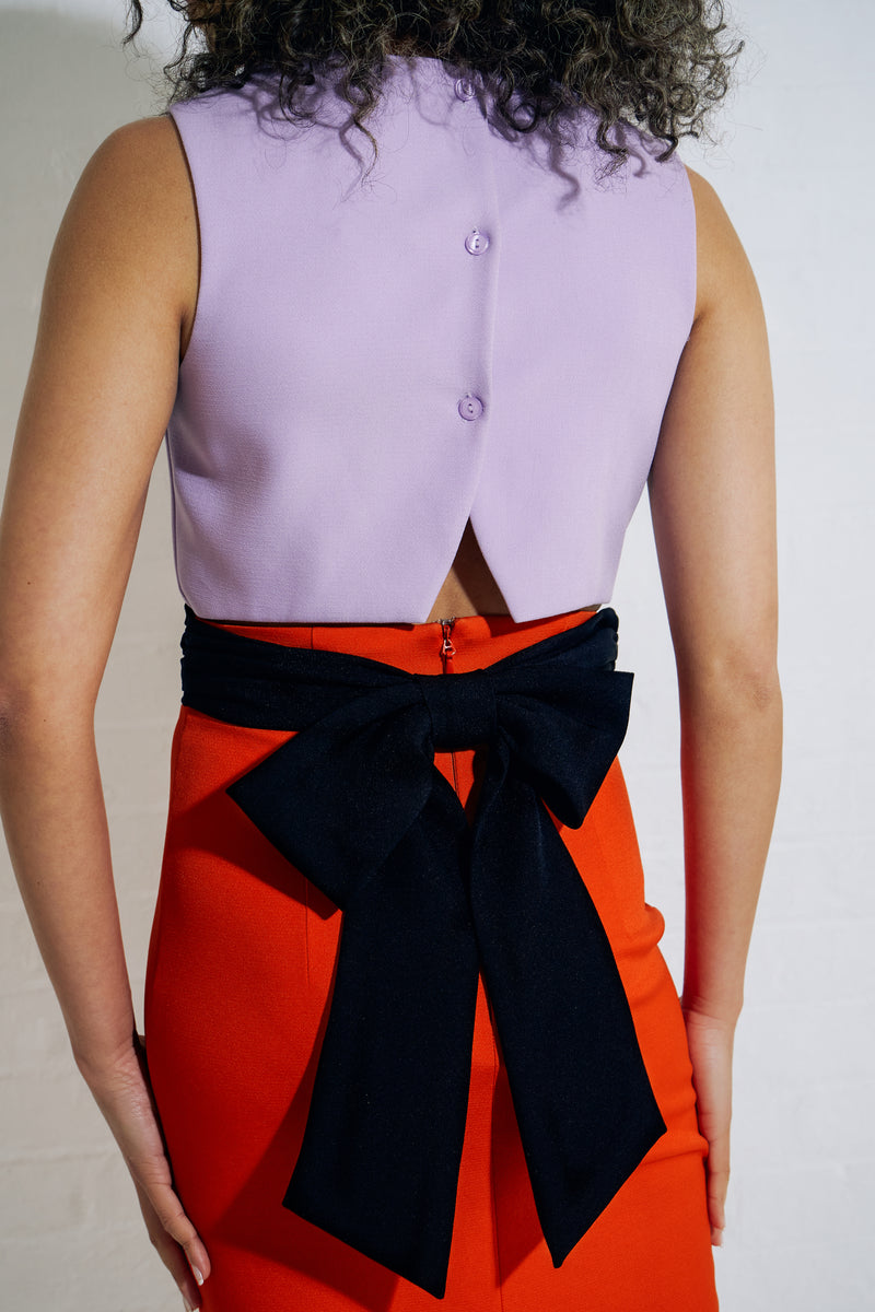 RIO COLOURBLOCK BOW BACK MIDI - ORANGE LILAC
