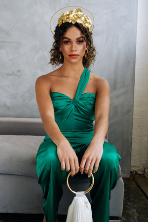 DIAZ SILKY TWIST NECK JUMPSUIT - EMERALD GREEN