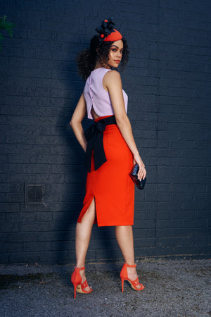 RIO COLOURBLOCK BOW BACK MIDI - ORANGE LILAC