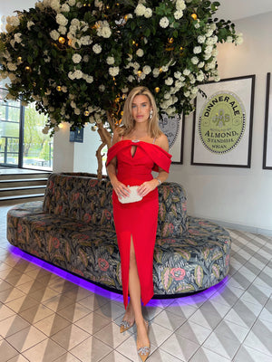 MARILYN PEARL BOW DRESS - RED
