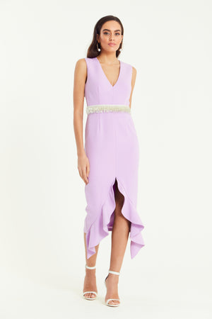 TOPAZ FRILL HEM DRESS - LILAC
