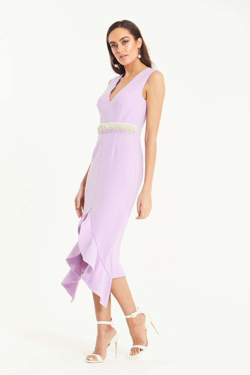 TOPAZ FRILL HEM DRESS - LILAC