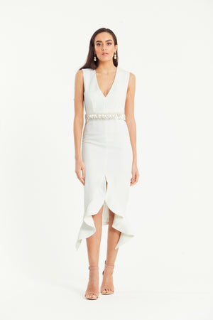 TOPAZ FRILL HEM DRESS - WHITE