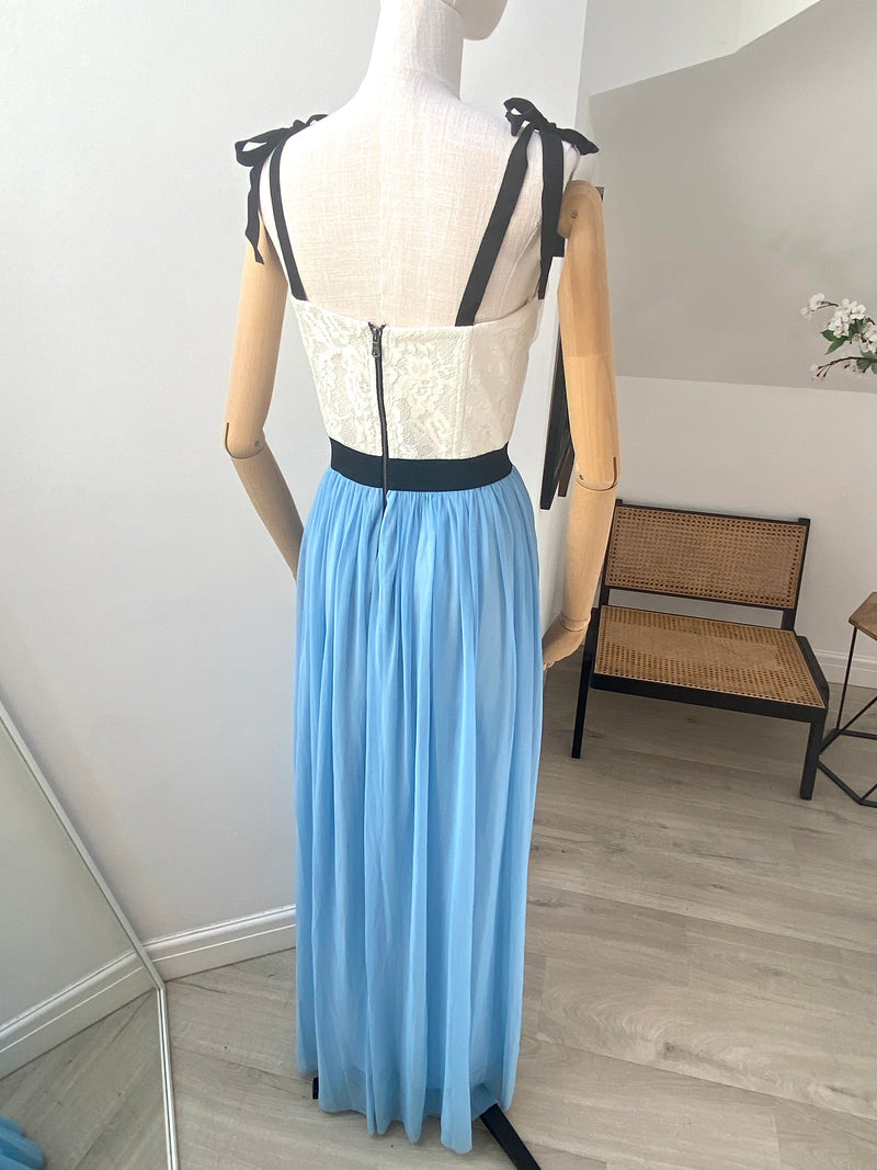 MAIA LACE CONTRAST MAXI DRESS - BLUE / IVORY