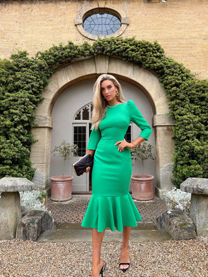 LAILA BOW BACK FISHTAIL MIDI - EMERALD GREEN