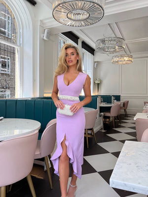 TOPAZ FRILL HEM DRESS - LILAC