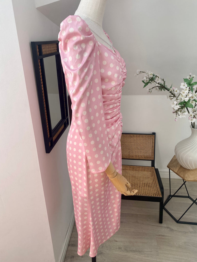 FREYA POLKA DOT RUCHE PEARL MIDI - CANDY PINK