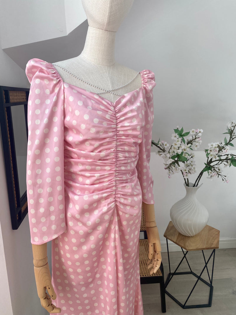 FREYA POLKA DOT RUCHE PEARL MIDI - CANDY PINK